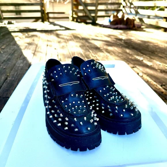 Steve Madden Black Studded Loafers - Picture 2 of 5